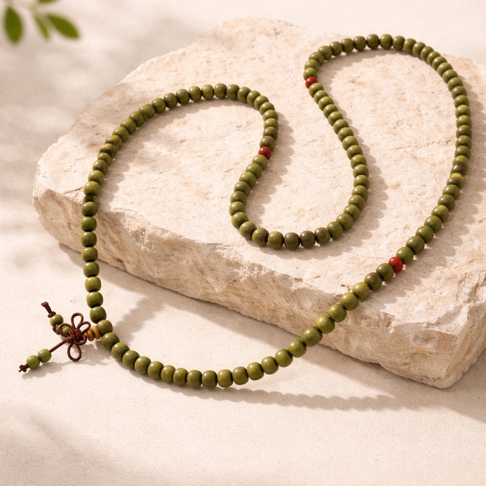 Wayfinder Studio Series Olive Wood Mala Stretch Necklace Wrap Bracelet - Picture 4 of 4